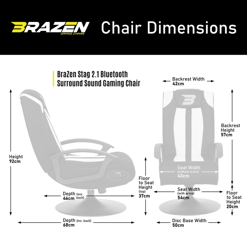 Pre-Loved BraZen Stag 2.1 Bluetooth Surround Sound Gaming Chair - Black